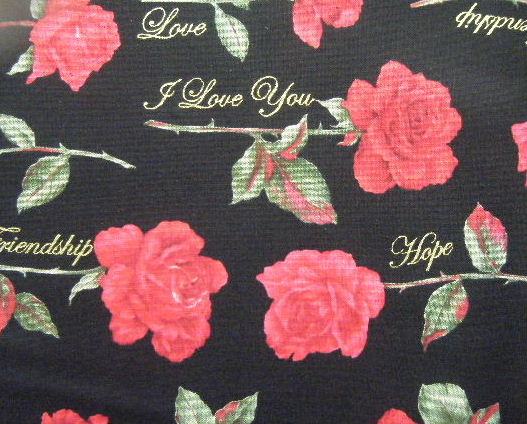Stems of Dark Red Roses on Black with Gold Embossed Writing - Click Image to Close